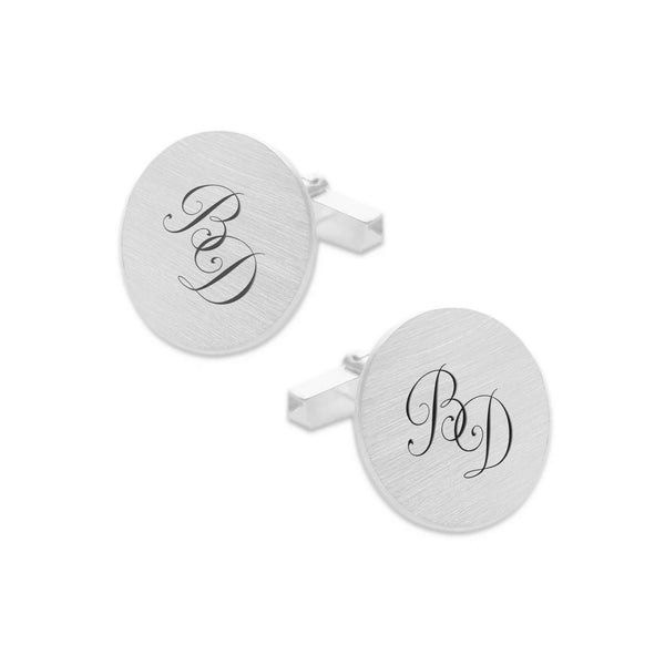 Zilveren Manchetknopen Rond Mat - 925/1000 Zilver - Lettergravure
