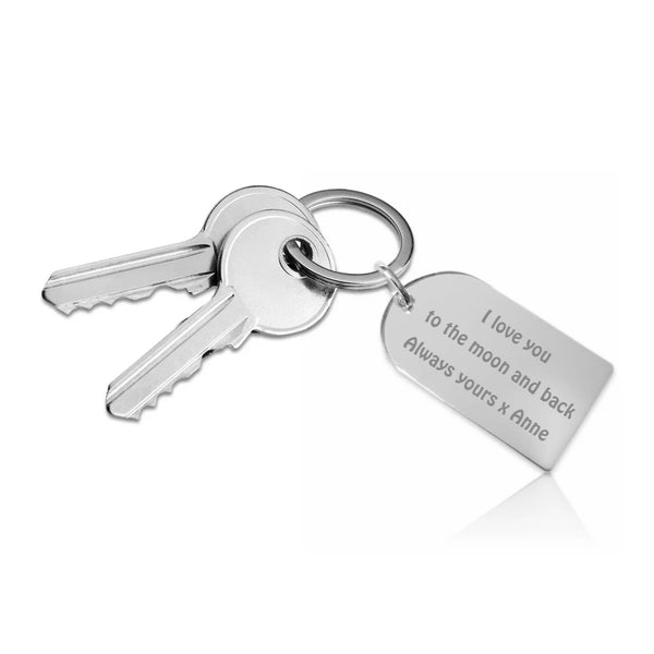 Sleutelhanger met sleutelring Rechthoek 45 x 25 mm - 925/1000 Zilver - Naamgravure